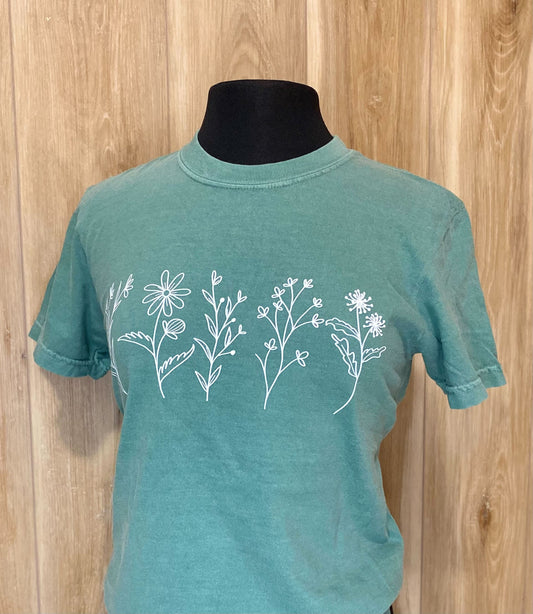Adult - Green white floral t-shirt